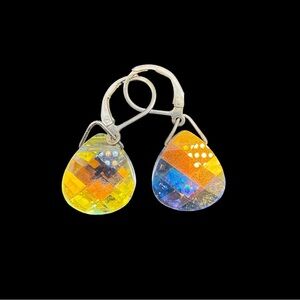 Vintage Handcrafted Aurora Borealis Swarovski Iridescent Teardrop Earrings 1.5”